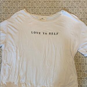 White Relaxed Short Sleeve Tee with Black Text